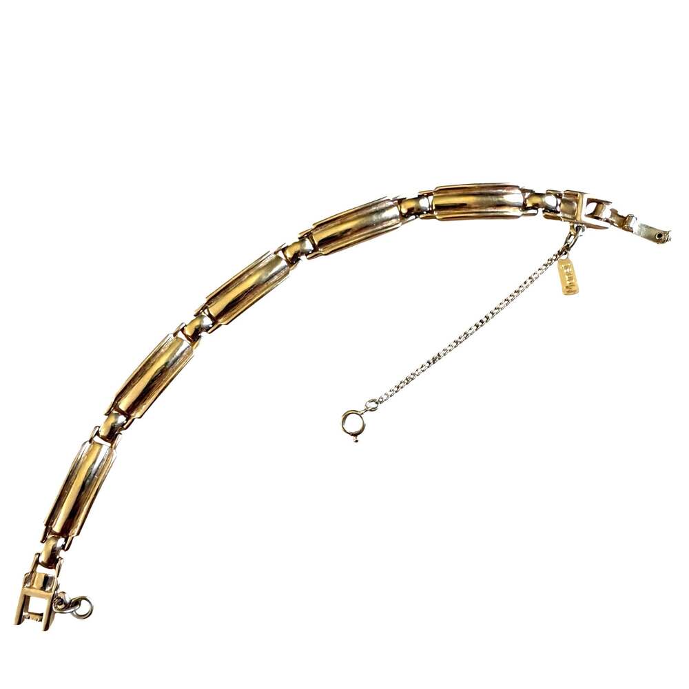 Vintage Monet Gold Tone Link Bracelet Signed Fold Over Clasp Safety Chain